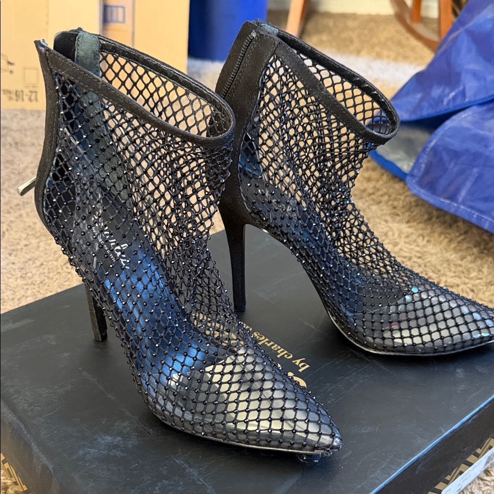 Charles by Charles David Black rhinestone Mesh Zip Up Booties.  Size 7